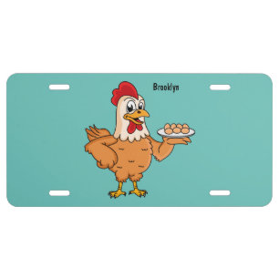Chicken with eggs on plate cartoon
