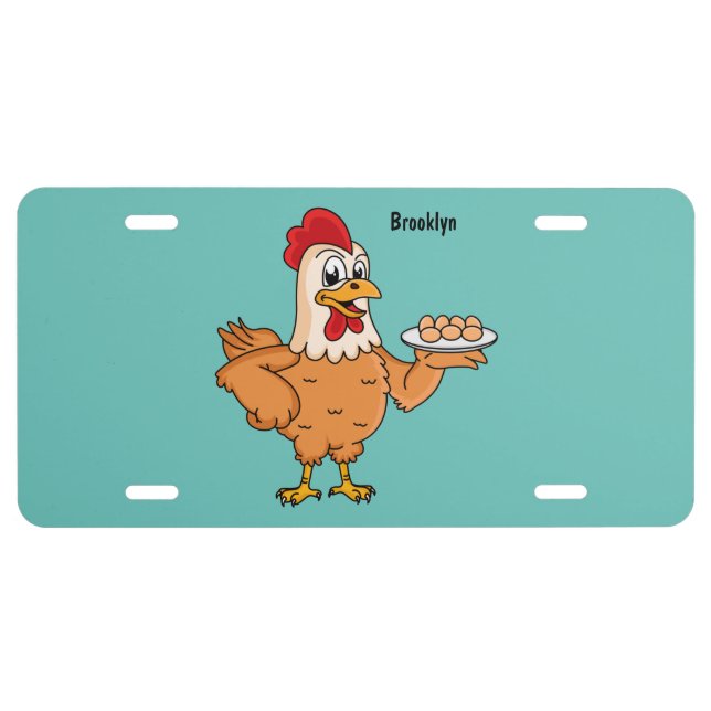 Chicken with eggs on plate cartoon (Front)