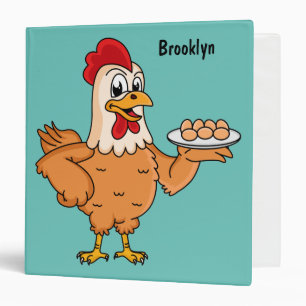 Chicken with eggs on plate cartoon 3 ring binder