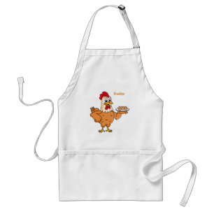 Chicken with eggs on plate cartoon adult apron