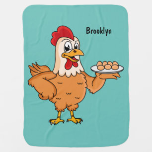 Chicken with eggs on plate cartoon baby blanket