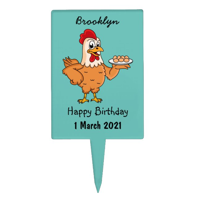 Chicken with eggs on plate cartoon cake topper (Front)