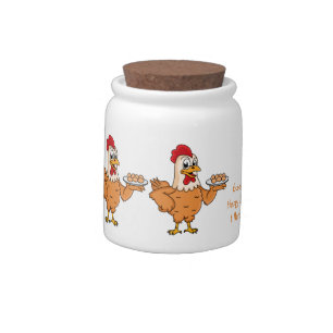 Chicken with eggs on plate cartoon candy jar