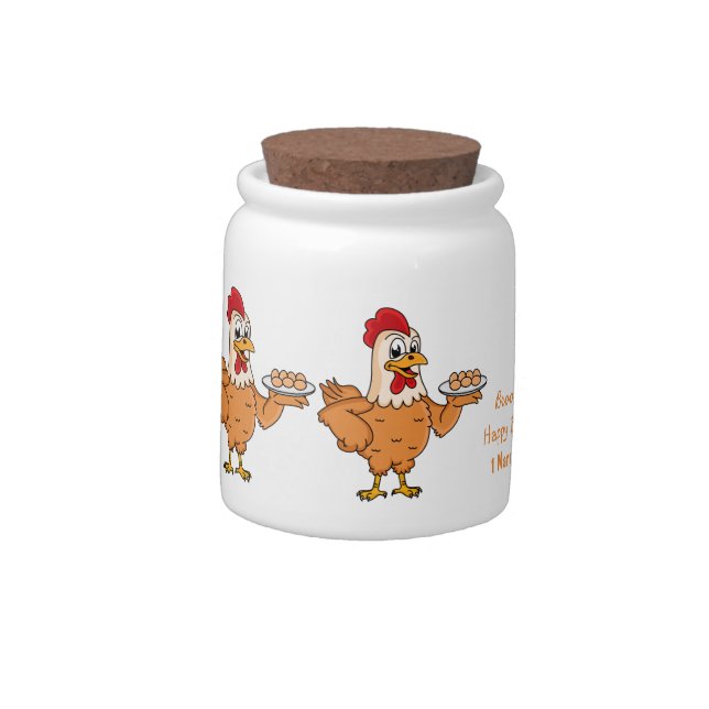 Chicken with eggs on plate cartoon candy jar (Left)
