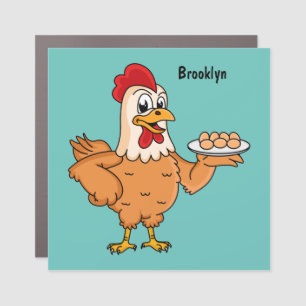 Chicken with eggs on plate cartoon car magnet