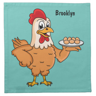 Chicken with eggs on plate cartoon cloth napkin