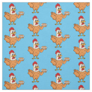 Chicken with eggs on plate cartoon fabric