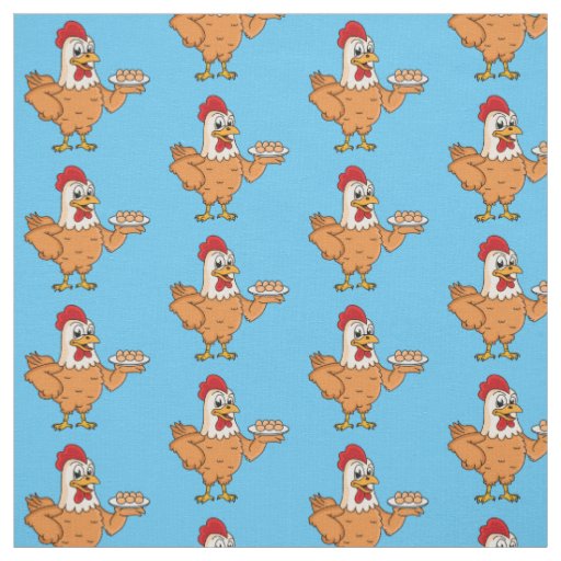 Chicken with eggs on plate cartoon fabric