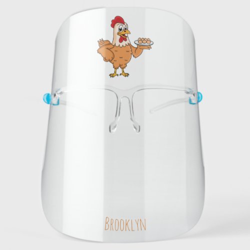 Chicken with eggs on plate cartoon face shield