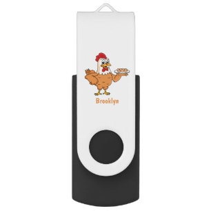 Chicken with eggs on plate cartoon flash drive