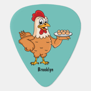 Chicken with eggs on plate cartoon guitar pick