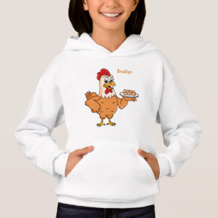Chicken with eggs on plate cartoon hoodie