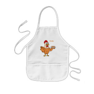 Chicken with eggs on plate cartoon kids' apron