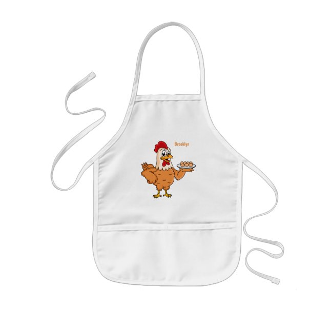 Chicken with eggs on plate cartoon kids' apron (Front)