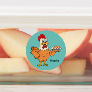 Chicken with eggs on plate cartoon labels