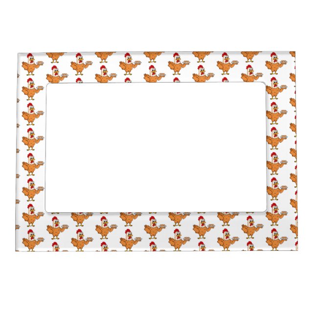 Chicken with eggs on plate cartoon magnetic frame (Front)