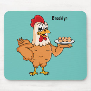 Chicken with eggs on plate cartoon mouse pad