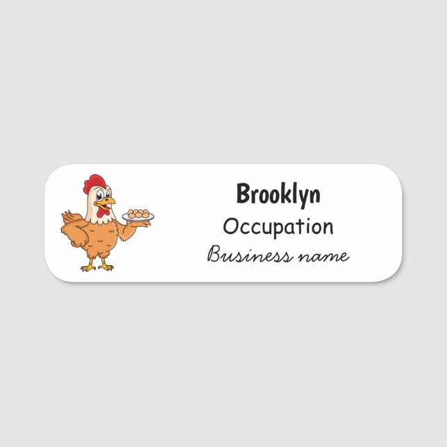 Chicken with eggs on plate cartoon name tag (Front)
