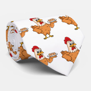 Chicken with eggs on plate cartoon neck tie