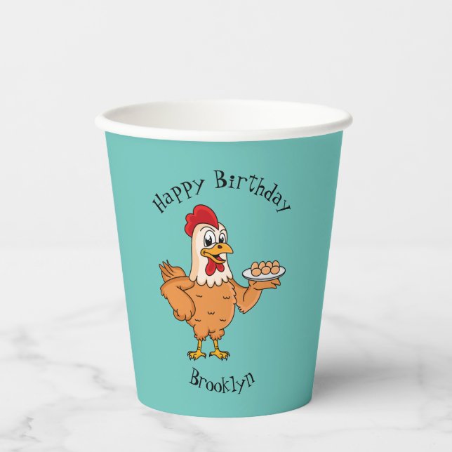 Chicken with eggs on plate cartoon paper cups (Front)