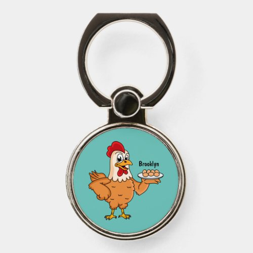 Chicken with eggs on plate cartoon phone ring stand