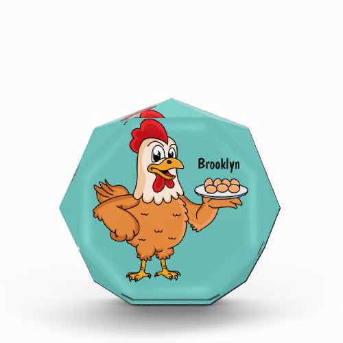 Chicken with eggs on plate cartoon  photo block
