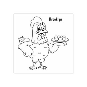 Chicken with eggs on plate cartoon rubber stamp