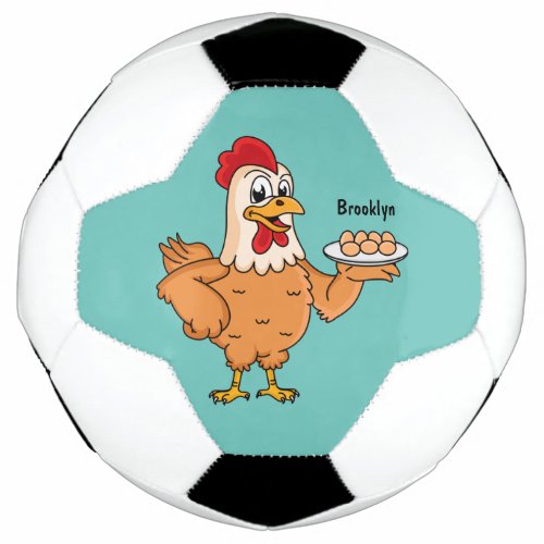 Chicken with eggs on plate cartoon soccer ball