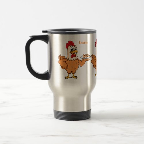 Chicken with eggs on plate cartoon travel mug