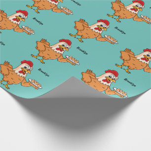Chicken with eggs on plate cartoon wrapping paper