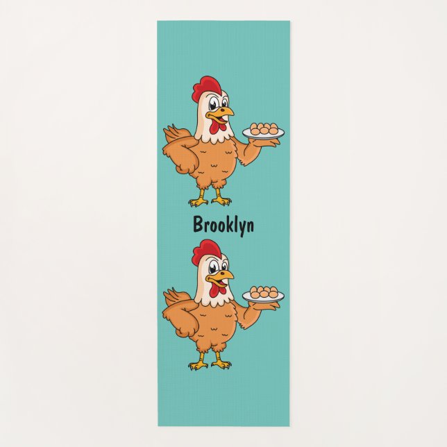 Chicken with eggs on plate cartoon yoga mat (Front)