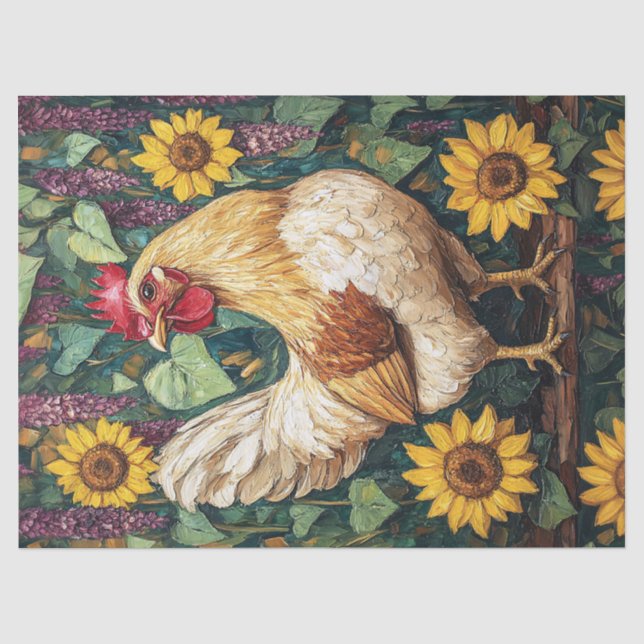 Chicken with Flowers Oil Painting Tissue Paper (Front)