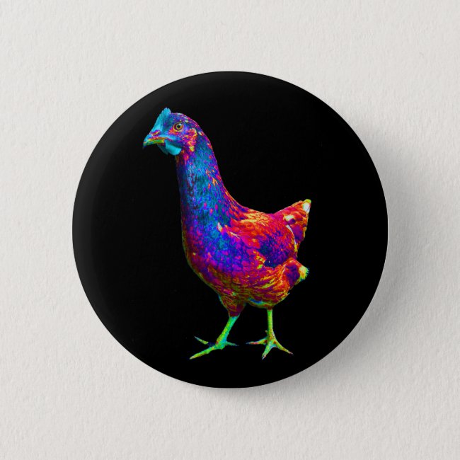 Chicken with Green Feet Neon Rainbow Button