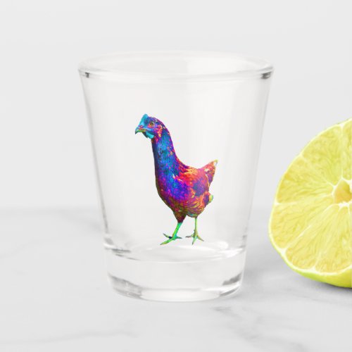 Chicken with Green Feet Neon Rainbow Shot Glass