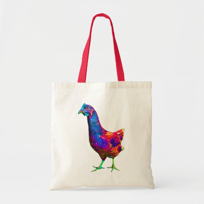 Chicken with Green Feet Neon Rainbow Tote Bag