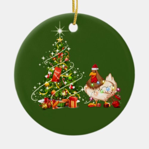 Chicken With Hat LIGHTS  Christmas Ceramic Ornament
