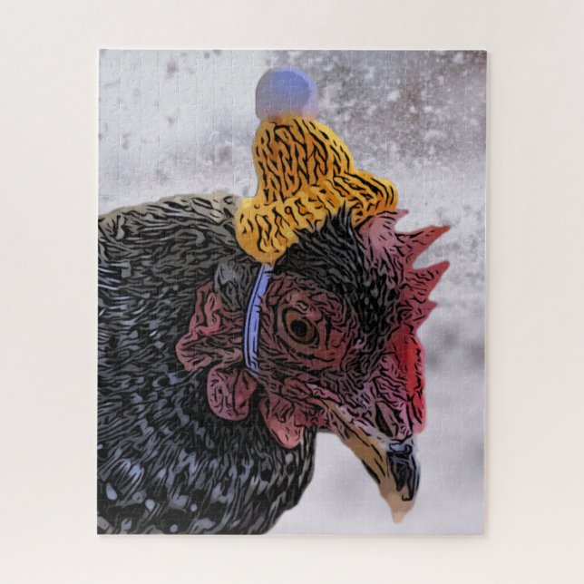 Chicken with knit hat, jigsaw puzzle (Vertical)