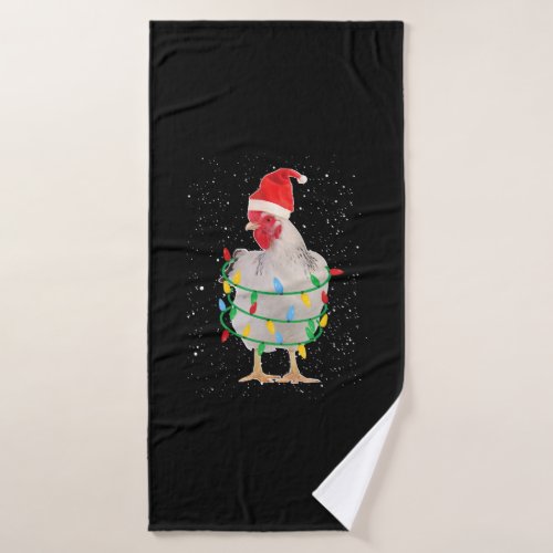 Chicken with Santa Hat Christmas lights Gift Bath Towel