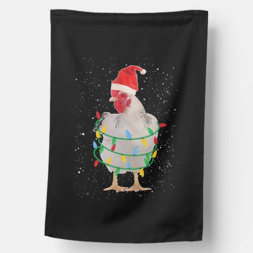 Chicken with Santa Hat Christmas lights Gift House Flag
