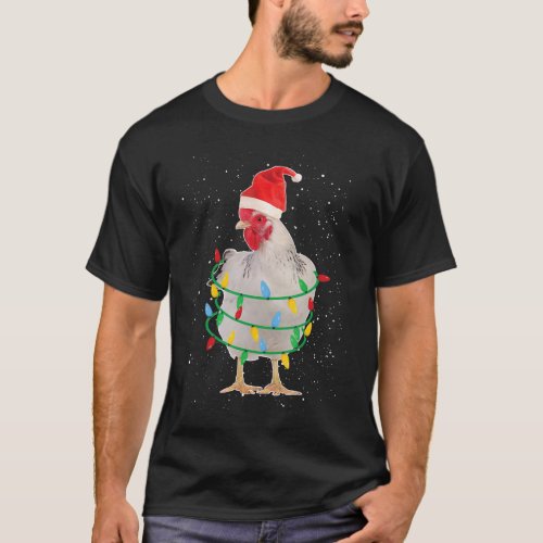 Chicken with Santa Hat Christmas lights Gift T_Shirt