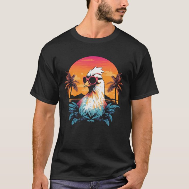 Chicken with sunglasses at the beach T-Shirt (Front)