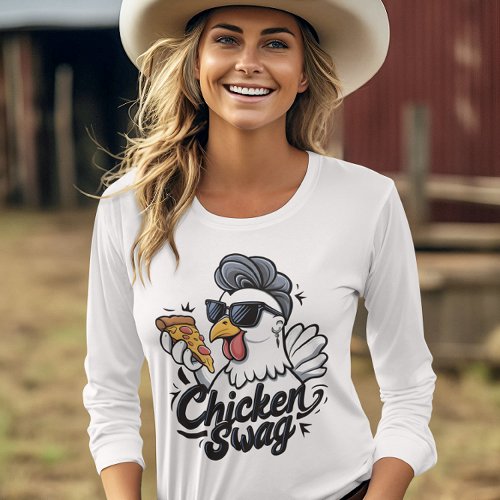  Chicken with Sunglasses Eating Pizza T_Shirt