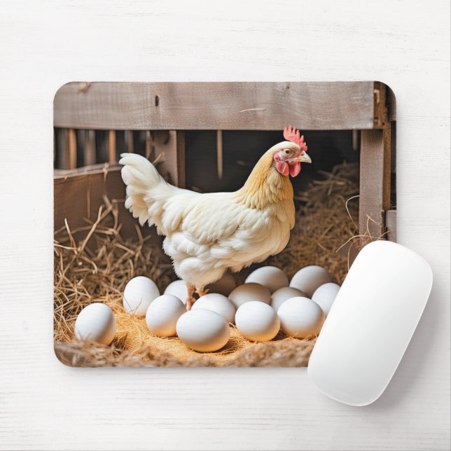 Chicken With White Eggs Mouse Pad (With Mouse)