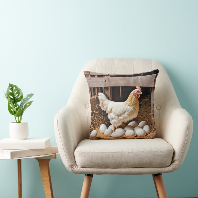 Chicken With White Eggs Throw Pillow (Chair)
