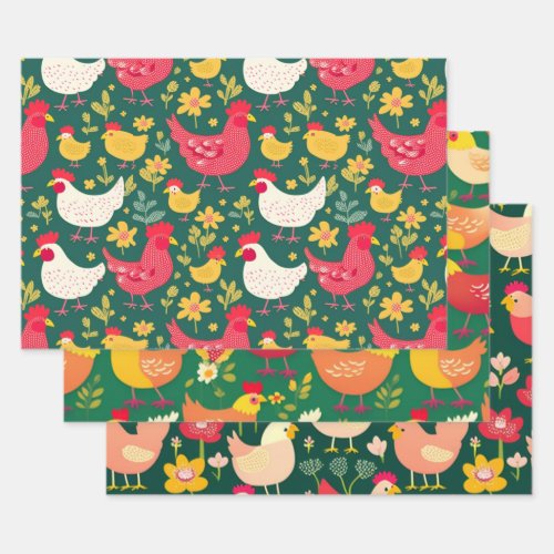 Chicken Wrapping Paper Set Effortless Gift Wrappin