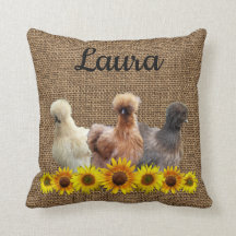 Chicken Your Name Silkie Sunflowers Burlap