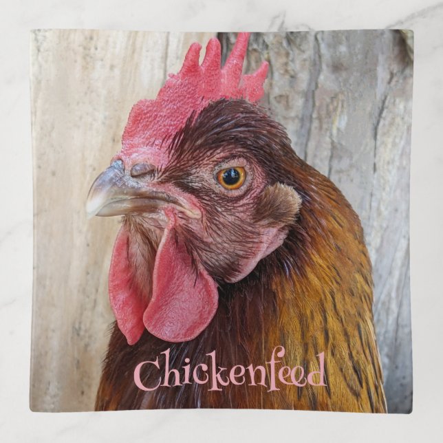 Chickenfeed Red Chicken Hen Photo Trinket Tray (Front)