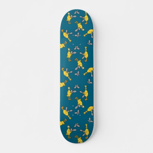 Chickens and Chainsaws Blue Skateboard Deck
