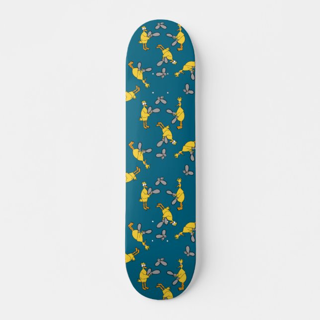 Chickens and Chainsaws Blue Skateboard Deck (Front)