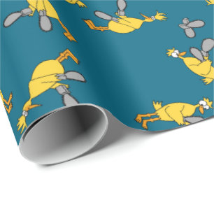 Chickens and Chainsaws Blue Wrapping Paper